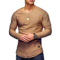 Polyester Slim & Plus Size Men Long Sleeve T-shirt plain dyed Solid PC