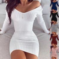 Polyester Slim Sexy Package Hip Dresses deep V Solid PC