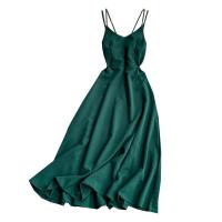 Polyester Slim & High Waist Slip Dress backless & off shoulder Solid PC