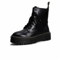 Microfiber PU Synthetic Leather front drawstring Women Martens Boots & anti-skidding Rubber Solid black :39 Pair