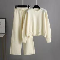 Cotton Women Casual Set & two piece & loose Wide Leg Trousers & sweater knitted Solid Set