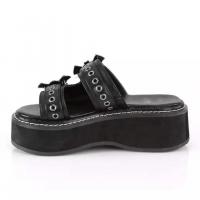 PU Leather Flange Slipper & anti-skidding Rubber Solid black Pair