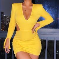 Cotton Sexy Package Hip Dresses deep V & hollow Solid PC