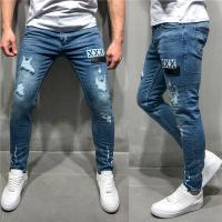 Katoen Mannen Jeans rafelige diepblauw stuk
