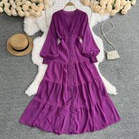 Polyester Waist-controlled One-piece Dress large hem design & slimming Solid PC