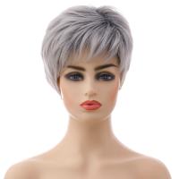 High Temperature Fiber short hair Wig for women plain dyed Solid silver gray PC