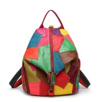 Leather Patchwork Bag Backpack large capacity & soft surface geometric PC