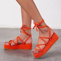 Synthetic Leather Flange & front drawstring Women Sandals Solid Pair