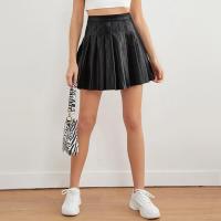 PU Leather Pleated & High Waist Skirt Solid PC