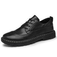 PU Leather front drawstring Men Casual Shoes & anti-skidding Plastic Cement Solid black Pair