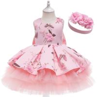 Polyester Princess Girl One-piece Dress with hair accessory patchwork pink PC