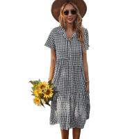 Polyester One-piece Dress & loose plaid PC