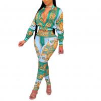 Polyester Women Casual Set & two piece PU Leather Pants & coat printed Set