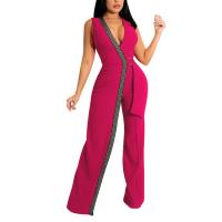 Polyester Long Jumpsuit deep V & with belt PC