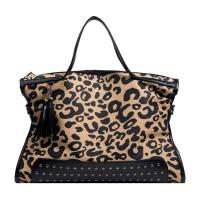 Cotton Linen Shoulder Bag soft surface & attached with hanging strap leopard PC