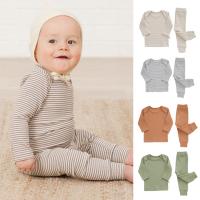 Spandex & Cotton Baby Clothes Set & two piece Pants & top printed striped Set