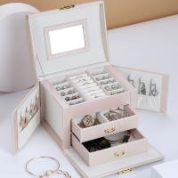 Flannelette & PU Leather Multilayer & with mirror Jewelry Storage Case dustproof Solid PC