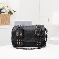 PU Leather Handbag embossing & soft surface & attached with hanging strap & studded Solid black PC