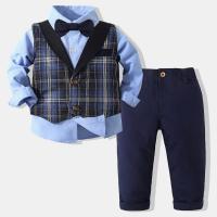 Cotton Boy Clothing Set & three piece vest & Pants & top plaid Set