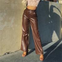 PU Leather Women Long Trousers Solid PC