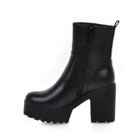 PU Leather side zipper & chunky Women Martens Boots & anti-skidding Rubber Solid Pair