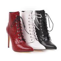PU Leather front drawstring & side zipper & Stiletto Boots pointed toe Rubber Solid Pair