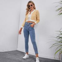 Polyester Crop Top Women Sweater slimming printed plaid PC