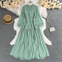 Polyester Waist-controlled One-piece Dress large hem design Solid PC