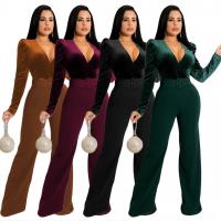 Polyester Long Jumpsuit deep V Solid PC