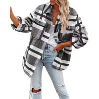 Polyester Women Coat & loose patchwork plaid PC