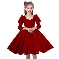 Polyester Slim & Princess Girl One-piece Dress patchwork Solid red PC