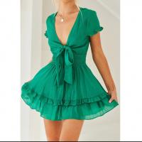 Polyester scallop One-piece Dress & above knee plain dyed Solid PC