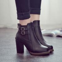 Synthetic Leather back zipper & chunky Boots Solid Pair