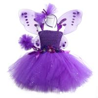 Polyamide Ball Gown Children Dance Costume & four piece & breathable wing & hair band & skirt patchwork Solid purple Set