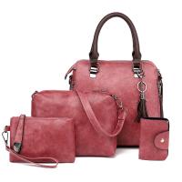 PU Leather Bag Suit soft surface & four piece Polyester Solid Set