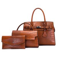 PU Leather Bag Suit large capacity & soft surface & three piece Polyester crocodile grain Set