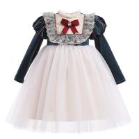 Polyester Slim & Princess Girl One-piece Dress patchwork blue and white PC