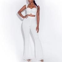 Polyester High Waist Women Casual Set Wide Leg Trousers & tank top Solid white Set