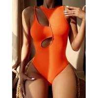 Spandex & Polyester One-piece Swimsuit & hollow & padded plain dyed Solid PC