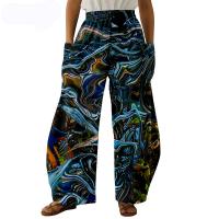 Polyester Wide Leg Trousers & Plus Size & Middle Waist Women Long Trousers & loose printed PC