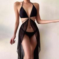 Polyester Bikini Solid black Set