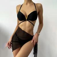Polyamid Bikini, Solide, Schwarz,  Festgelegt
