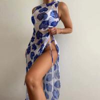 Polyester Bikini & three piece printed blue Set