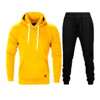 Polyester With Siamese Cap & Plus Size Men Casual Set & two piece Long Trousers & Sweatshirt plain dyed Solid Set