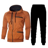 Polyester With Siamese Cap Men Casual Set & two piece Long Trousers & Sweatshirt plain dyed Solid Set