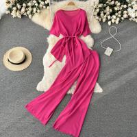 Polyester Women Casual Set irregular & slimming & two piece Wide Leg Trousers & top Solid Set