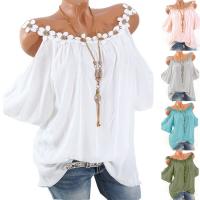 Polyester Women Short Sleeve T-Shirts & off shoulder & loose patchwork Solid PC