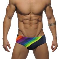 Polyester Hip-hugger Swimming Trunks printed rainbow pattern white and black PC