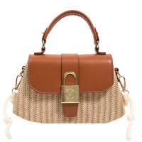 Straw & PU Leather Handbag soft surface & attached with hanging strap PC