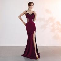Polyester Long Evening Dress side slit & with rhinestone PC